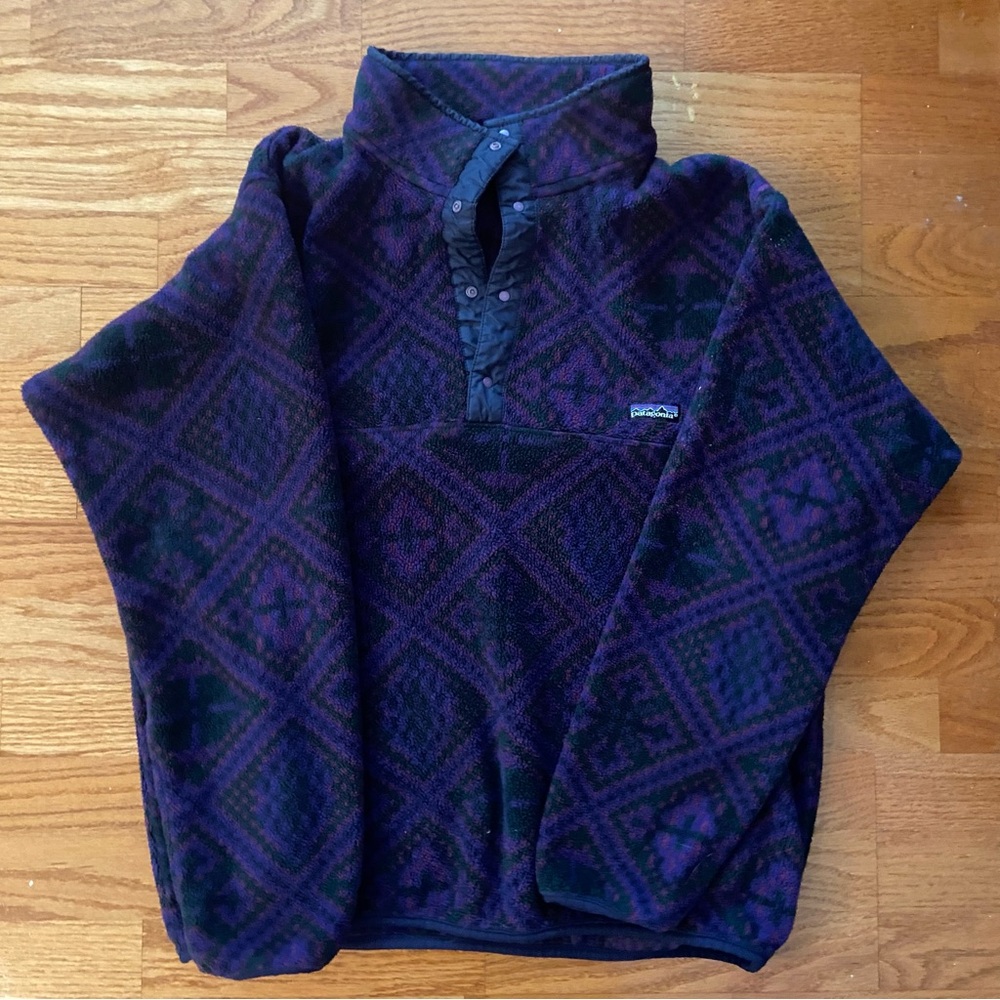 RARE Vintage Patagonia Aztec Design T-Snap Pullover Fleece Womens Plum Purple